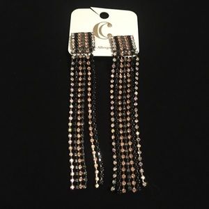 Long Dangle Pink and Black Rhinestone Jewelry Earrings